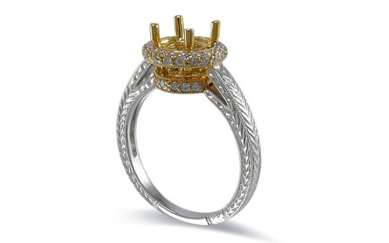 18K Yellow & White Gold Diamond Ring Mounting