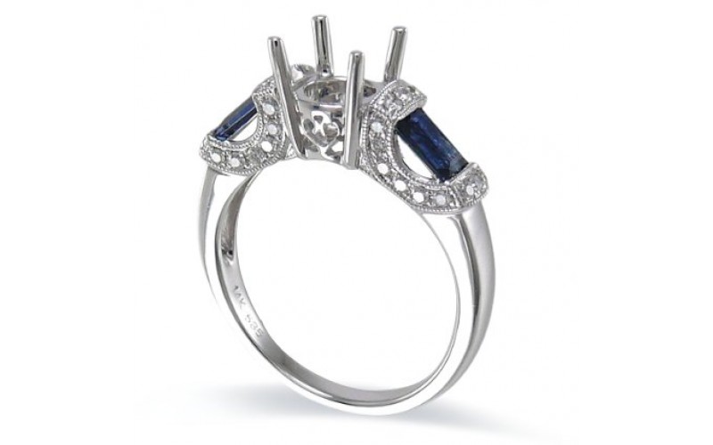 14K White Gold Sapphire With Diamond Ring Mounting