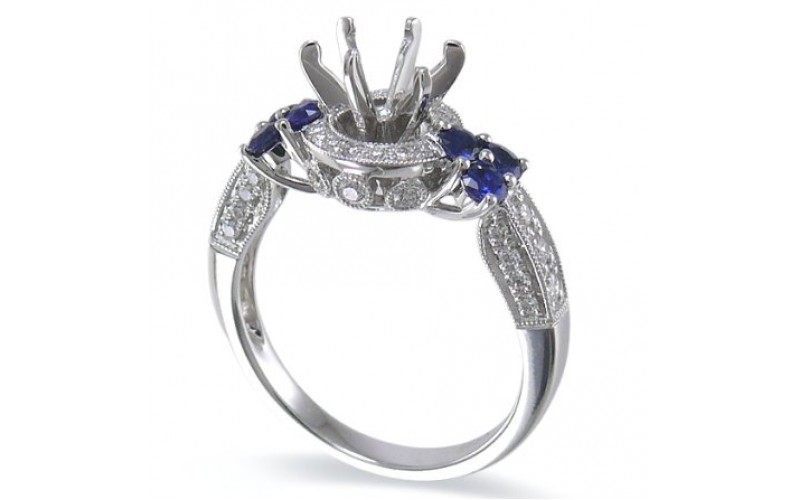 14K White Gold Sapphire With Diamond Ring Mounting