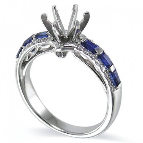 14K White Gold Sapphire With Diamond Ring Mounting