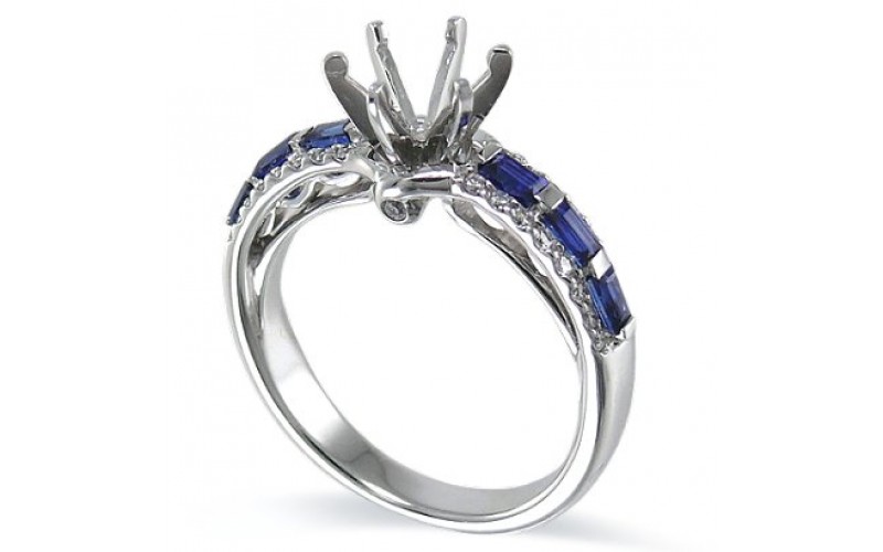 14K White Gold Sapphire With Diamond Ring Mounting