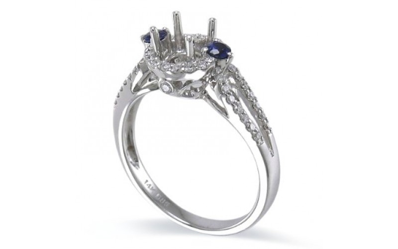 14K White Gold Sapphire With Diamond Ring Mounting