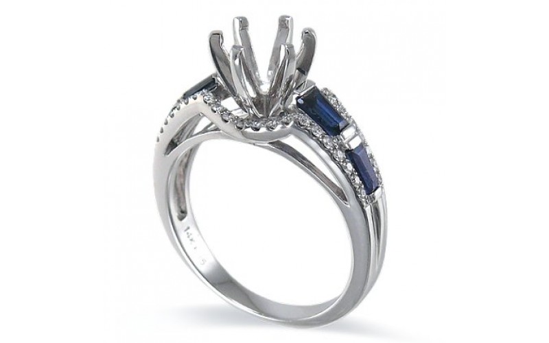 14K White Gold Sapphire With Diamond Ring Mounting