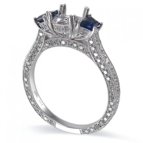 14K White Gold Sapphire With Diamond Ring Mounting