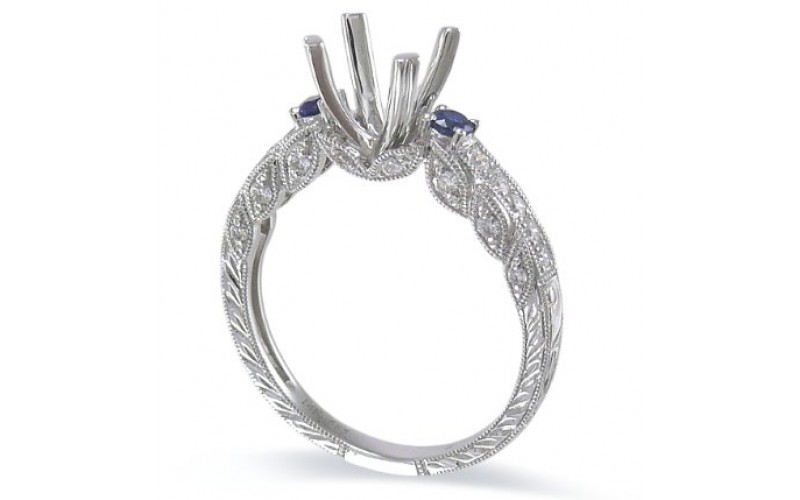 14K White Gold Sapphire With Diamond Ring Mounting