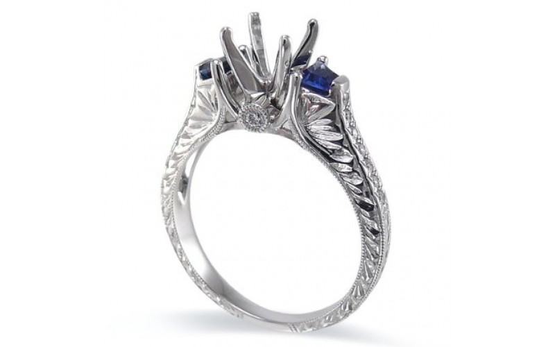 14K White Gold Sapphire With Diamond Ring Mounting