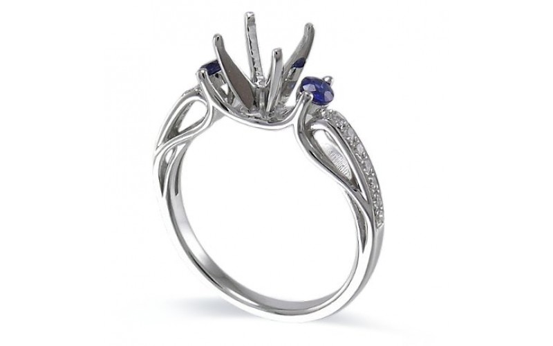 14K White Gold Sapphire With Diamond Ring Mounting