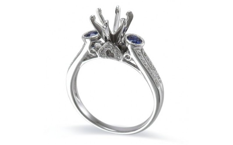 14K White Gold Sapphire With Diamond Ring Mounting