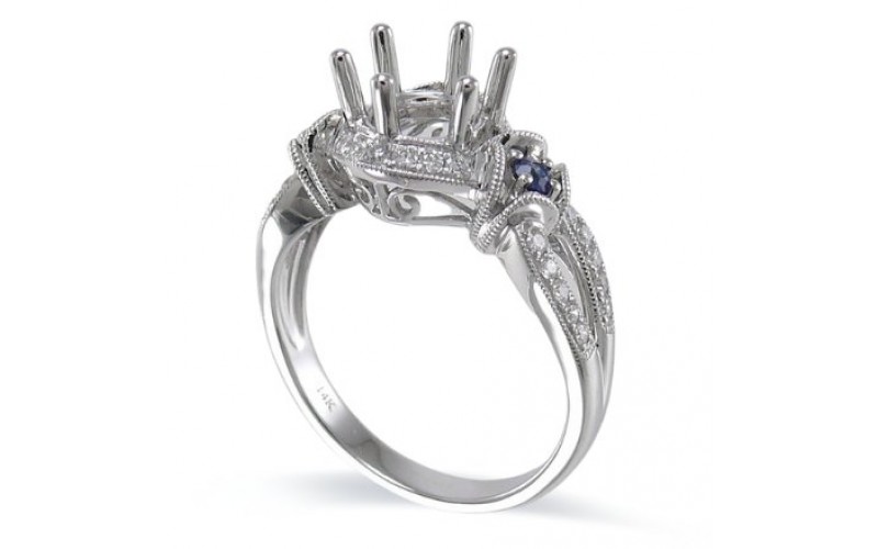 14K White Gold Sapphire With Diamond Ring Mounting