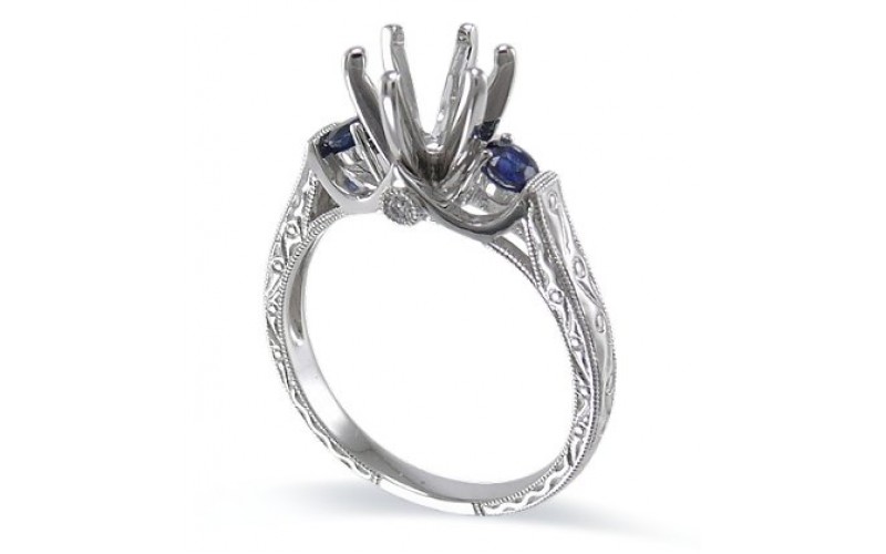 14K White Gold Sapphire With Diamond Ring Mounting