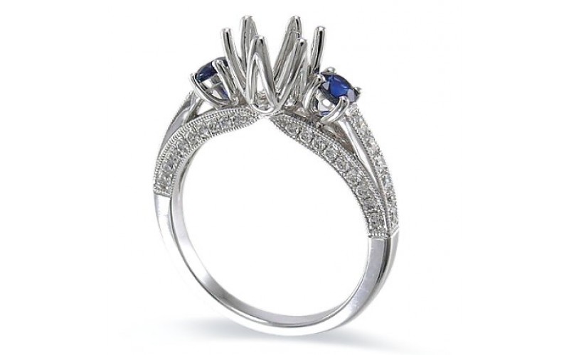 14K White Gold Sapphire With Diamond Ring Mounting