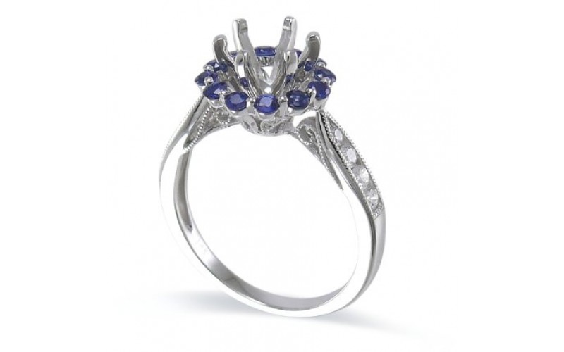 14K White Gold Sapphire With Diamond Ring Mounting