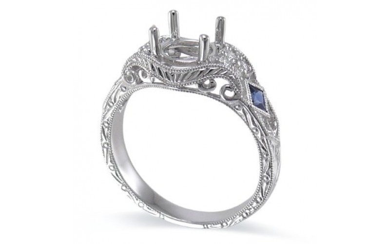 14K White Gold Sapphire With Diamond Ring Mounting