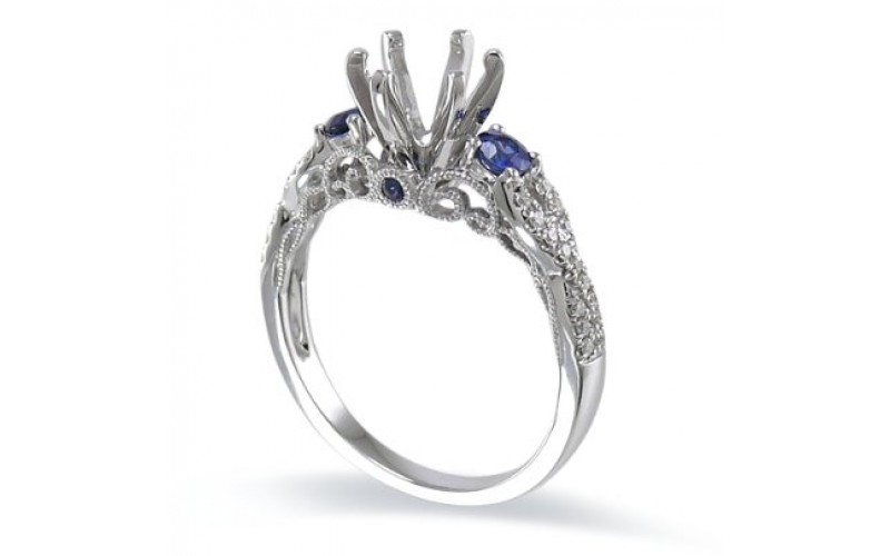 14K White Gold Sapphire With Diamond Ring Mounting