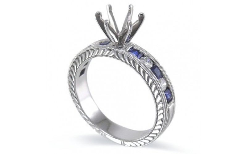 14K White Gold Sapphire With Diamond Ring Mounting