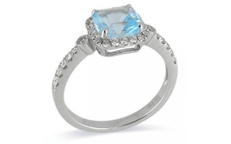 14K White Gold Sky BlueTopaz With Diamond Ring