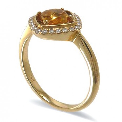 14K Yellow Gold Citrine With Diamond Ring