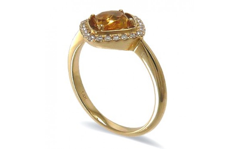 14K Yellow Gold Citrine With Diamond Ring