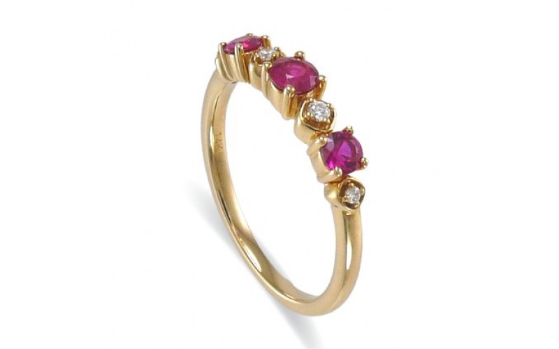 14K Yellow Gold Ruby With Diamond Ring