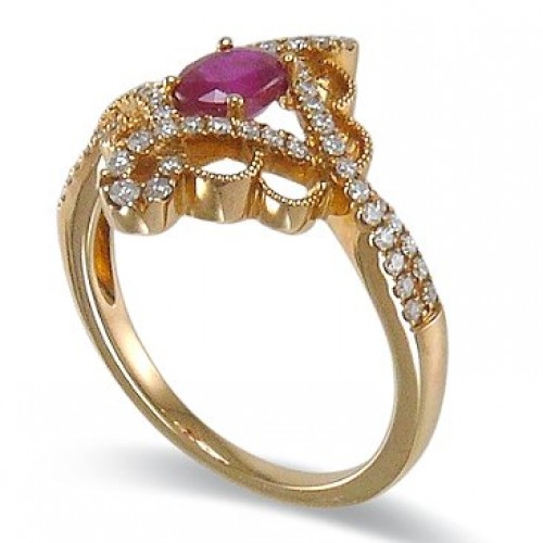 14K Yellow Gold Ruby With Diamond Ring