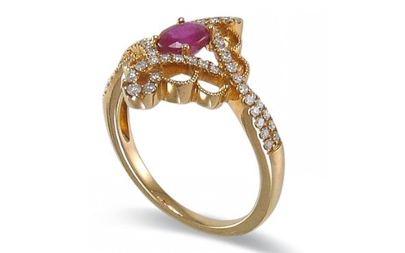 14K Yellow Gold Ruby With Diamond Ring