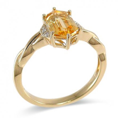 14K Yellow Gold Citrine With Diamond Ring