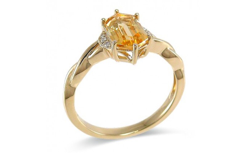 14K Yellow Gold Citrine With Diamond Ring