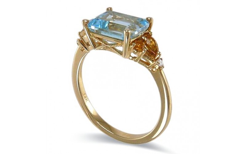 14K Yellow Gold Multi Gems With Diamond Ring