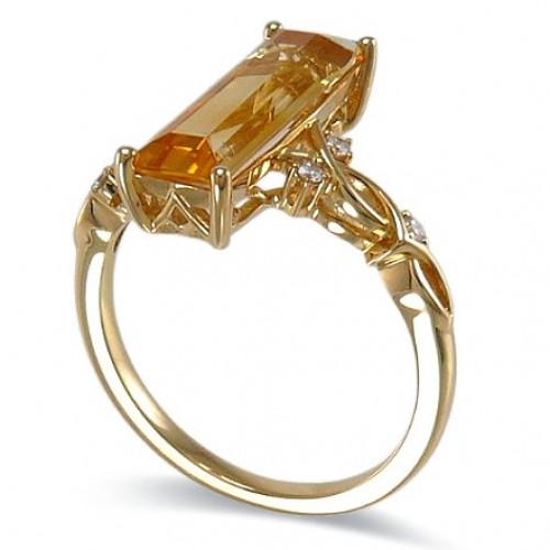 14K Yellow Gold Citrine With Diamond Ring