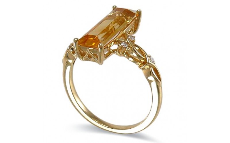 14K Yellow Gold Citrine With Diamond Ring