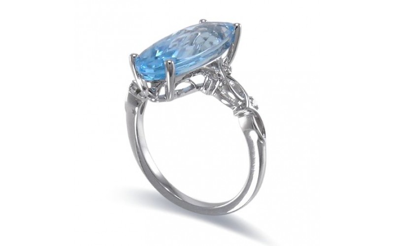 14K White Gold Sky BlueTopaz With Diamond Ring