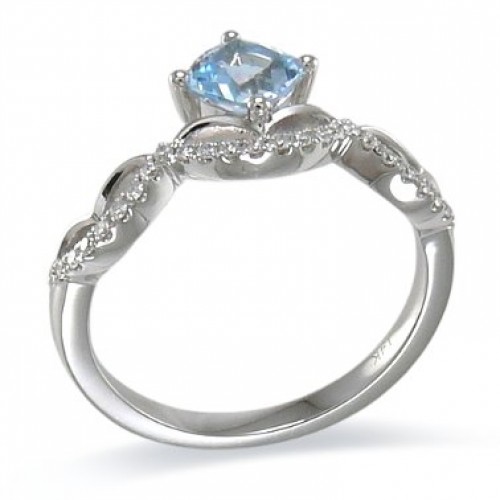 14K White Gold Sky BlueTopaz With Diamond Ring