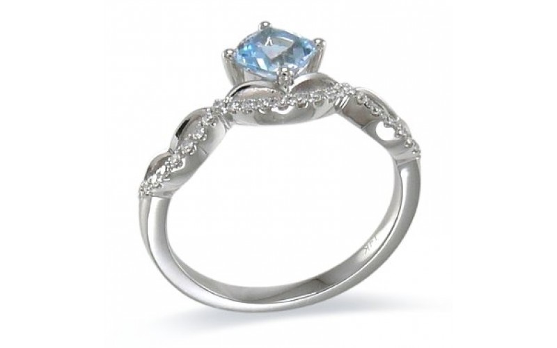 14K White Gold Sky BlueTopaz With Diamond Ring