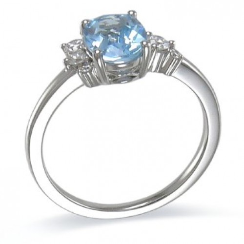 14K White Gold Sky BlueTopaz With Diamond Ring