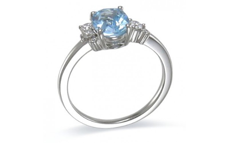 14K White Gold Sky BlueTopaz With Diamond Ring